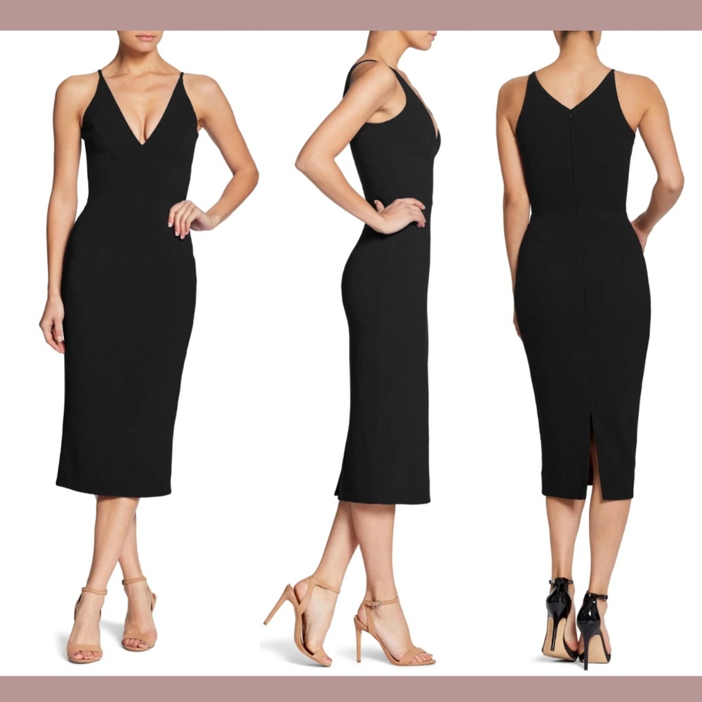 Dress the Population Black V-Neck Bodycon Midi Dress